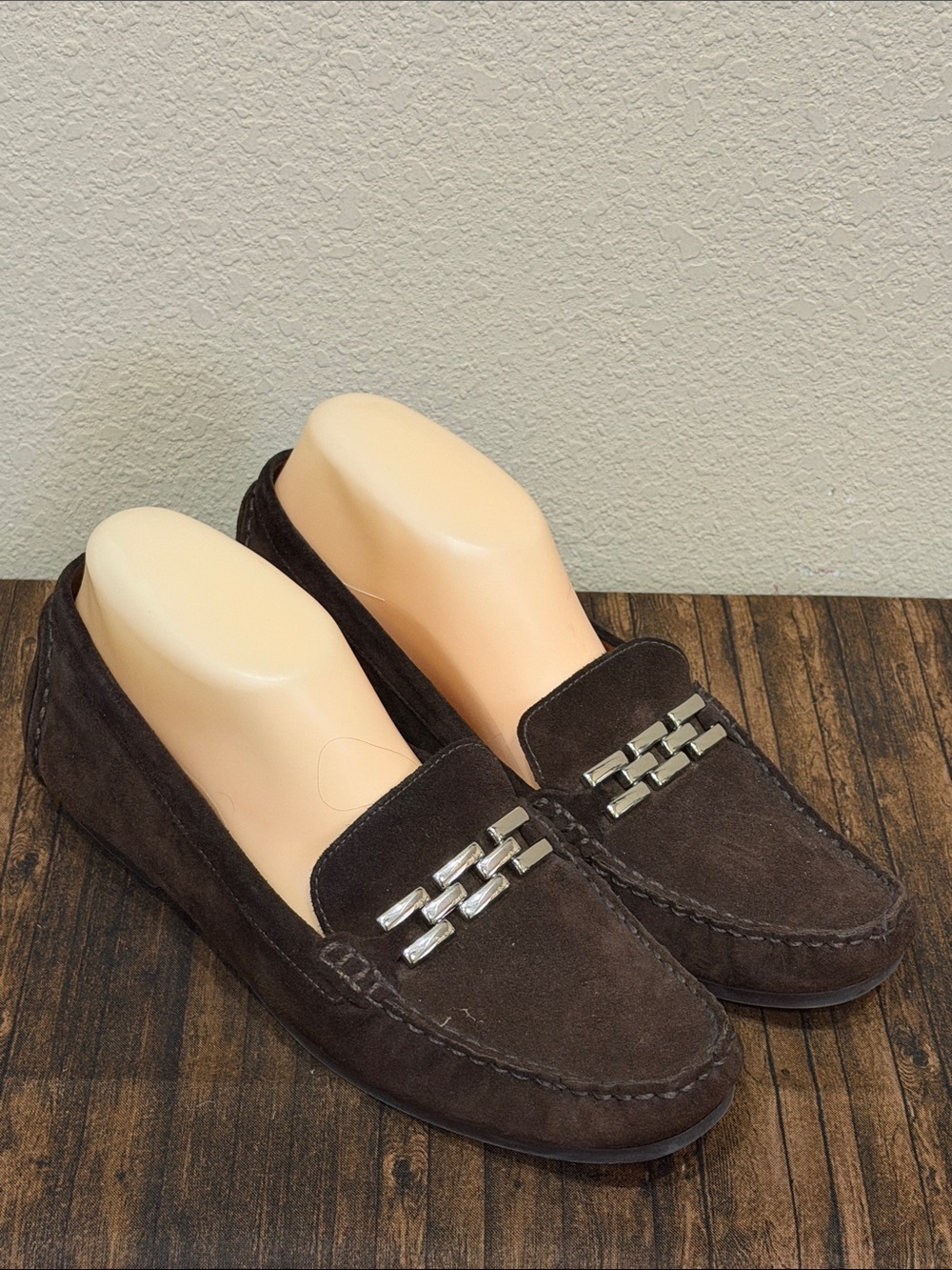 Talbots Dark Brown Suede Slip-On Loafers with Metal Bit